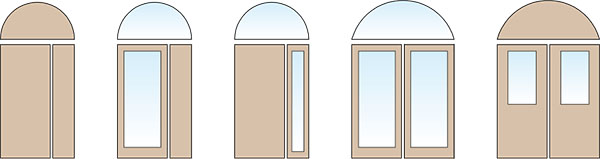 Двери филенчатые двухстворчатые с фрамугой арочной формы